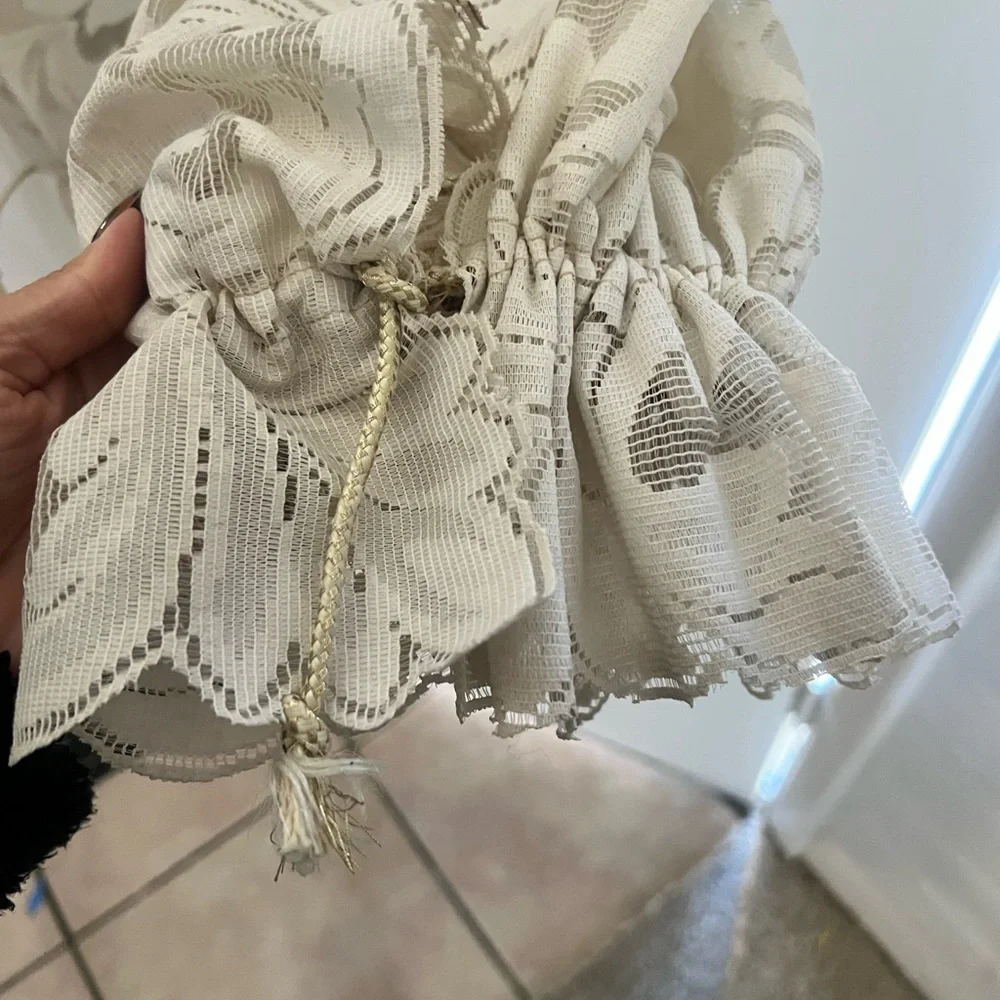 Cream Sheer Floral Lace ballon pant with Gold Tiebacks and ankle ties. - Picture 3 of 7